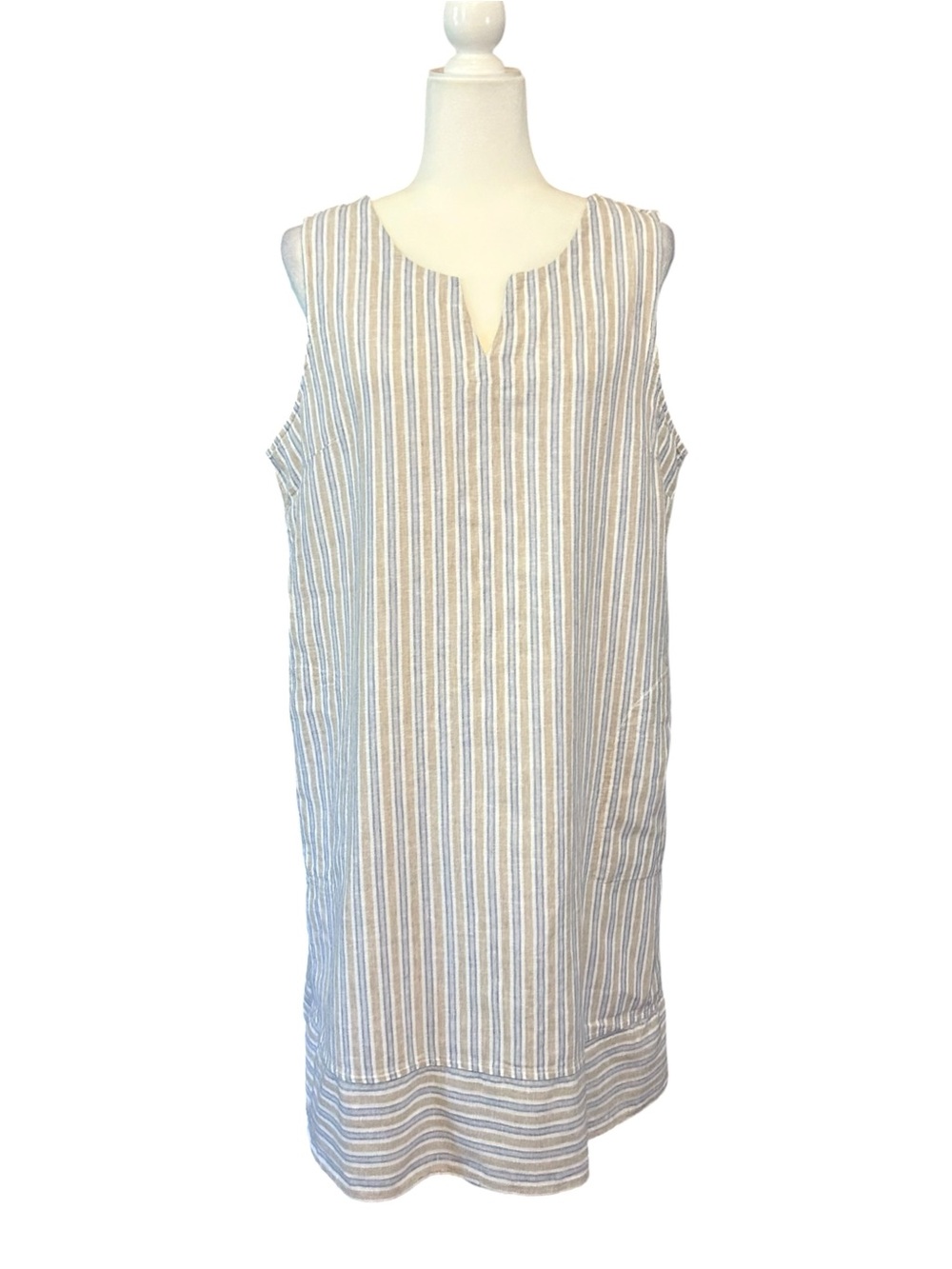 Christopher & Banks Linen Blend Sleeveless Shift Dress Women’s SZ XL Blue Stripe